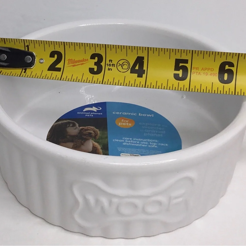 Pet Bowl WOOF White Ceramic Animal Planet New 6” x 2”